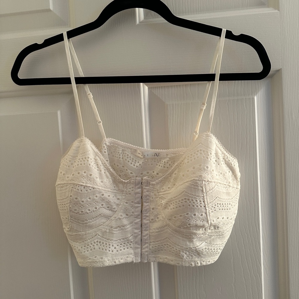 White eyelet bustier style crop top